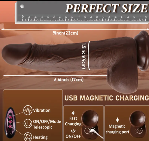 Heated Thrusting Vibrator – 22.8cm Realistic Telescopic Dildo - Image 4
