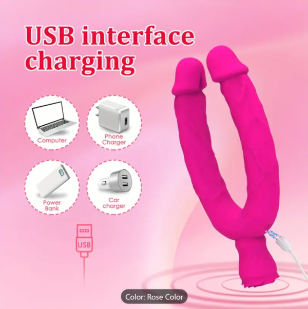Double-Ended Vibrator – Rechargeable Silicone Dildo for Couples - Image 4